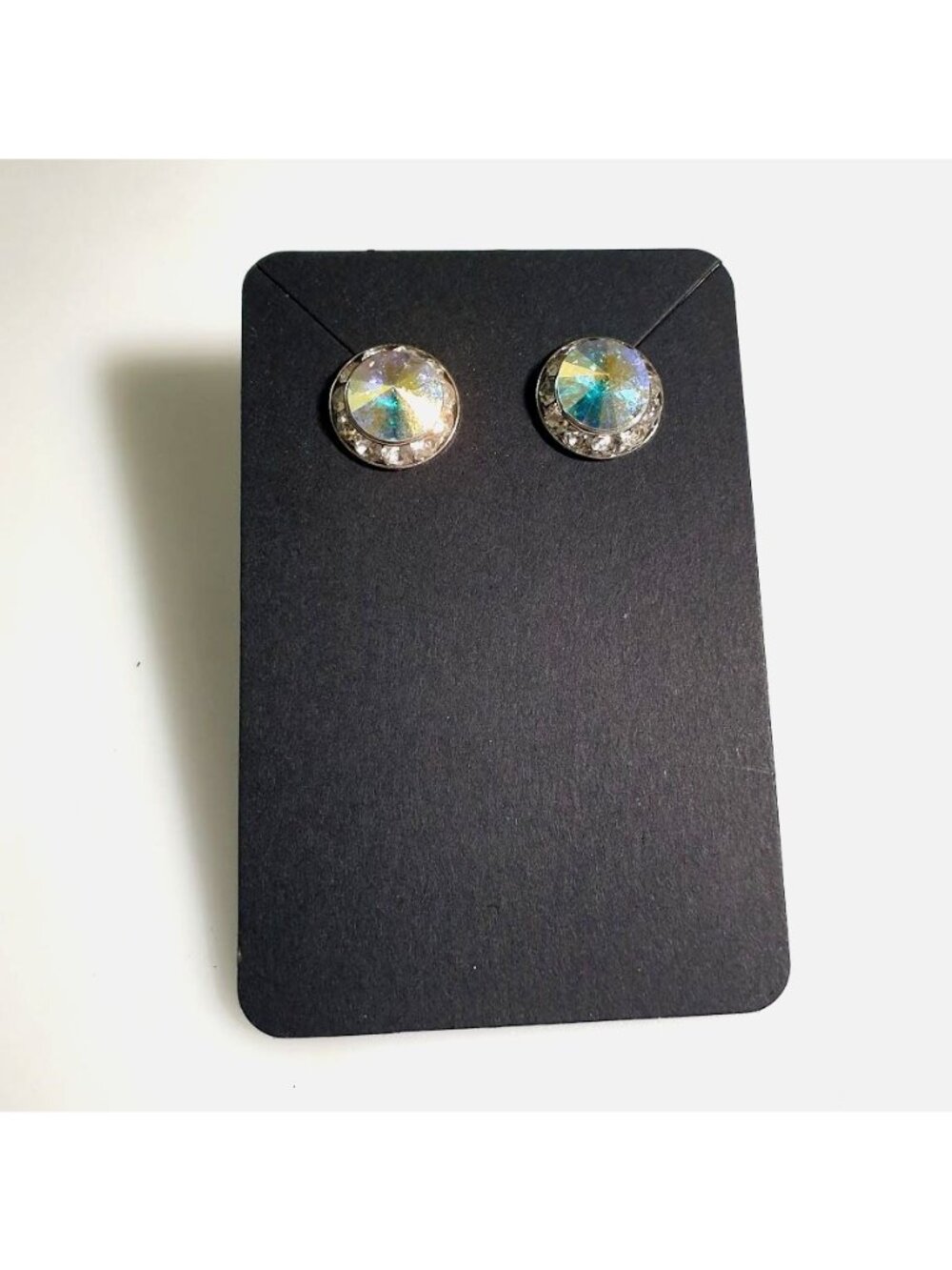 Vintage Aura Borealis Crystal Rhinestone Silver Tone Stud Earrings Sparkling